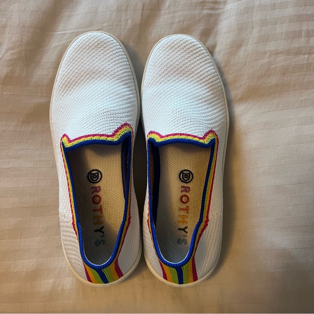 Rothy's White and Red Sneakers with Breathable Fabric